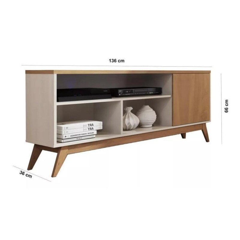 Rack Retrô 1.36 Malbec Wood Off White Nature 1 Porta Giga Moveis