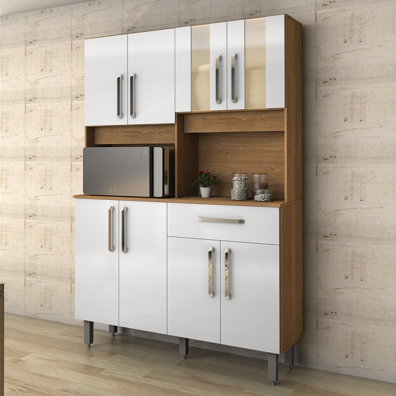 Kit Armario Cozinha Supreme 8 Portas Freijo/Branco Vitamov