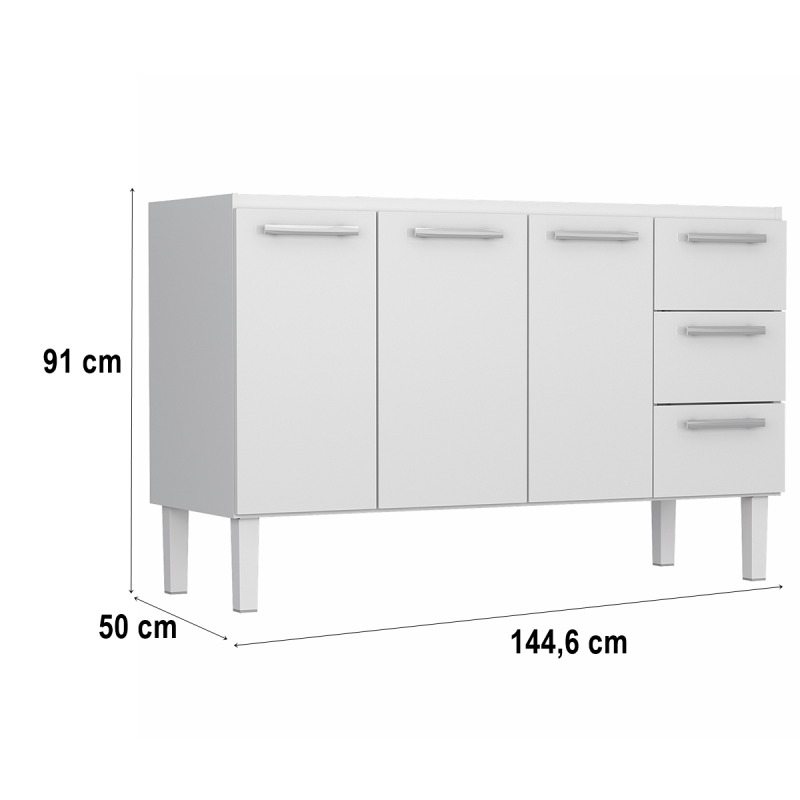 Gabinete de Aço P/ Pia 1,50 Venus 3G Branco 1560 Cozimax