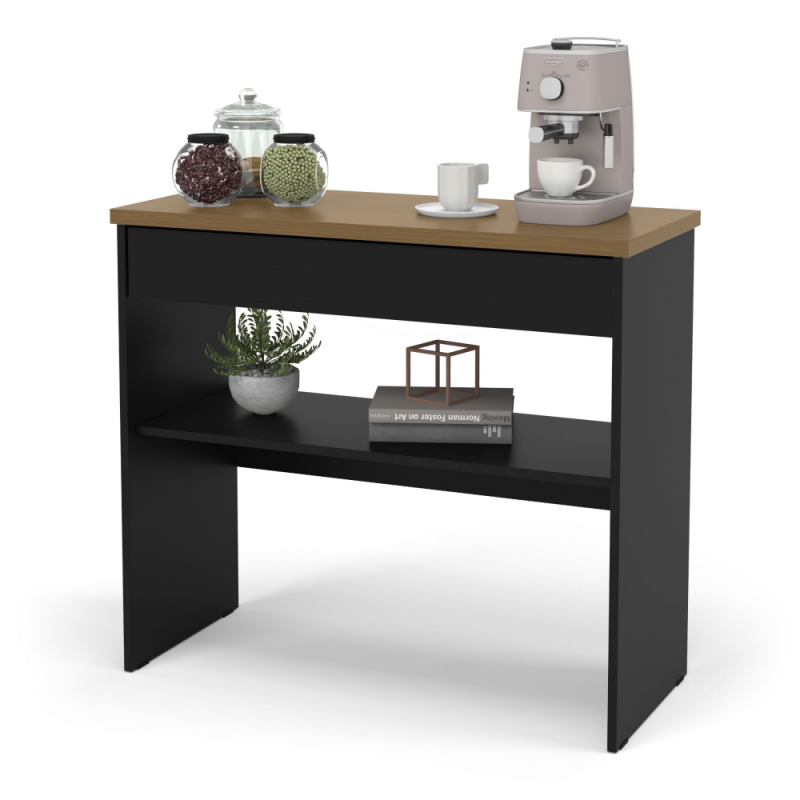 Mesa Aparador Escritório 1 Gaveta Max 90 Preto Fosco Freijo