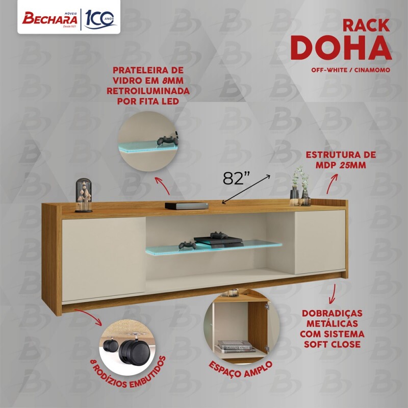 Rack Doha Off White Cinamomo 2075827 Bechara Móveis