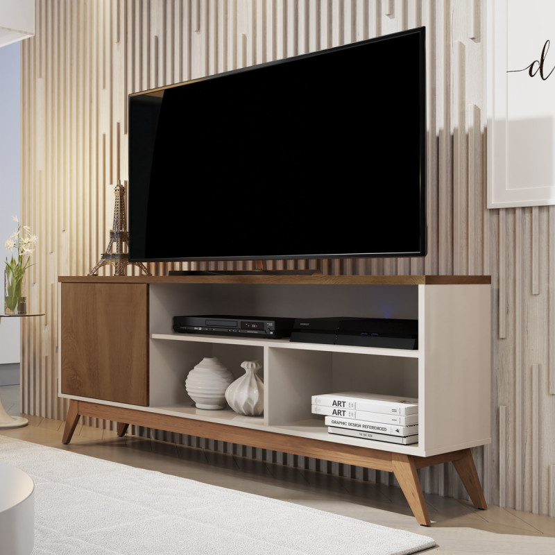 Rack Estilo Retro 1,36 com Porta e Prateleiras Malbec Wood Off