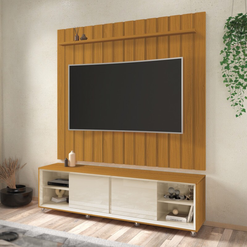 Rack Thor 1.80 Cedro Off White Sala EDN Moveis