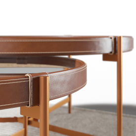 Conjunto Mesa Centro Aqua Freijo + Mesa Aqua Espelho Pés Cobre