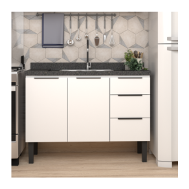 Gabinete Cozinha em Aço Júpiter 120 3 Gavetas Branco - Cozimax