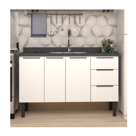 Gabinete Cozinha em Aço Júpiter 140 3 Gavetas Branco - Cozimax