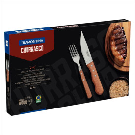 Jogo Churrasco 12Pçs Jumbo Cabo Madeira Tramontina