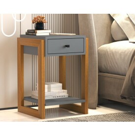 Mesa de Cabeceira Luxo 1 Gav 1661 Cinza Brilho Ofertamo