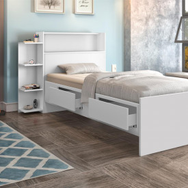 Cama Solteiro Isa Cambel Branco 049801 Com Baú e Gavetas