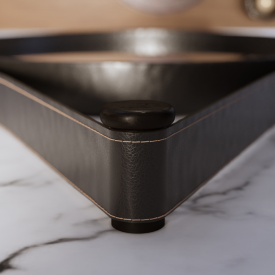 Espelho Redondo  Alça em Couro Sintético Preto Aqua Mais 