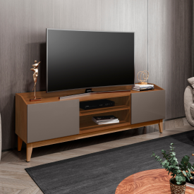 Rack Ravena 1.6 Cedro Cinza Perola 2 Portas Casa D Móveis 