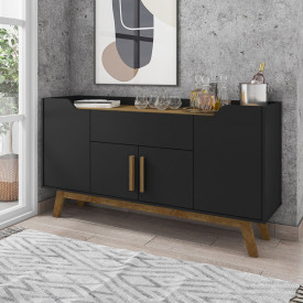 Aparador Buffet Future 4 Portas Pés Em madeira Preto Fosco Cinamomo Bechara