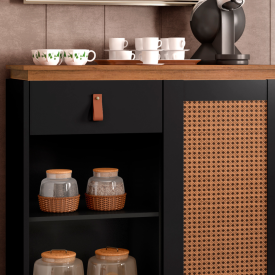 Aparador Café Rubi 1G Preto/Cedro Casa D Móveis Sala