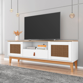 Rack Esmeralda 2 Portas Branco Cedro Casa D Móveis Sala