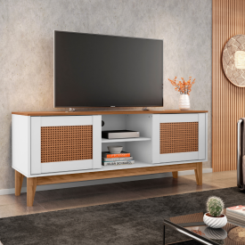 Rack Safira 2 Portas Branco Cedro Casa D Móveis Sala FORA DE LINHA
