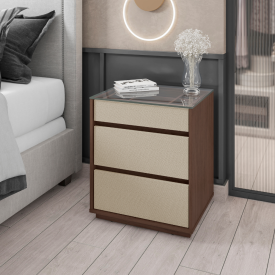 Mesa de Cabeceira Belize 3G Jacarandá Linho Tampo de Vidro Casa D