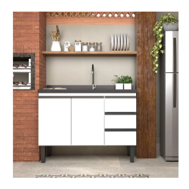 Gabinete de Cozinha Para Pia 120 em Aço Netuno 3 Gavetas Branco - Cozimax