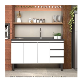 Gabinete de Cozinha Para Pia 150 em Aço Netuno 3 Gavetas Branco - Cozimax