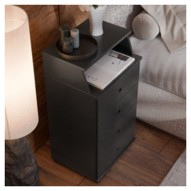 Mesa de Cabeceira Luxo New II 4 Gav Preto 25920 Ej Móveis