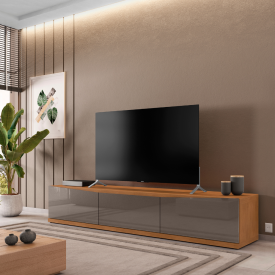 Rack Eros 2.2 Cedro Cinza Perola  3 Gavetas Casa D Móveis Sala