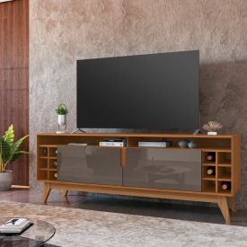 Rack Wine 1,35 m Cedro Cedro Cinza Perola Casa D Móveis Sala