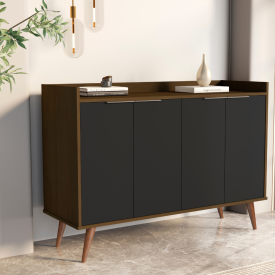 Aparador Buffet 4116 Pés De Madeira Palito Canela Preto JB Bechara FORA DE LINHA
