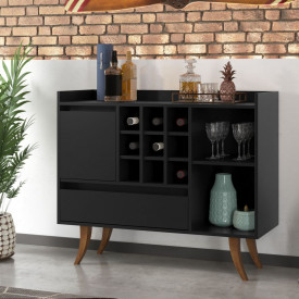 Aparador Imperial Ej Móveis Preto 19720 Pé de Madeira Sala