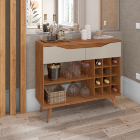 Aparador Bar Grace 2 Gavetas Cedro Off White   Casa D Móveis