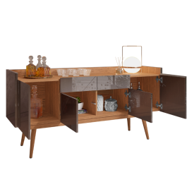 Buffet Veneza 2 Gavetas Noce/Cinza Perola Casa D Móveis Sala