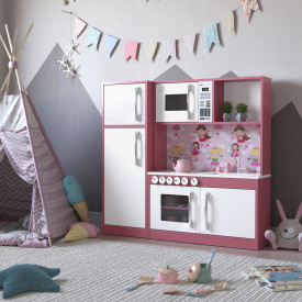 Cozinha Infantil com Refrigerador Diana em MDF Branco/Rosa - Ofertamo