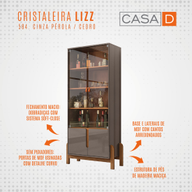 Cristaleira Lizz 4 Porta Cinza/Cedro Casa D Móveis