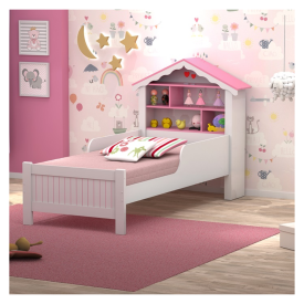 Cama Solteiro Casa Princesa Branco Rosa Vitamov