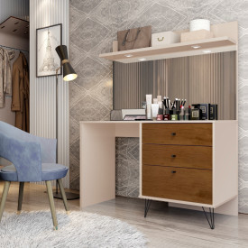 Penteadeira 7909 Pérola Caramelo 3 Gavetas LED JB Bechara Móveis