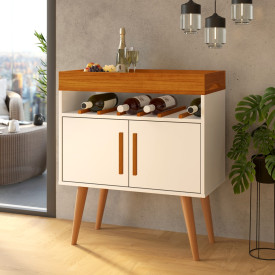 Mesa Aparador Café Drink com Portas Off White/Caramelo Pés em Madeira Pinus Ofertamo ML