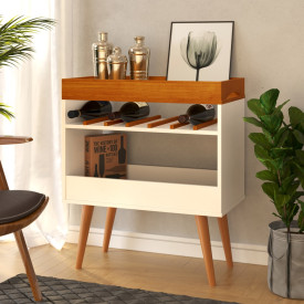 Mesa Aparador Café Drink Off White/Caramelo Pés em Madeira Pinus Ofertamo ML