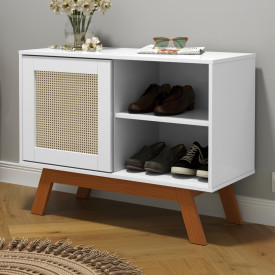 Mini Sapateira Balcão Rattan Com Porta Deslizante Branco Ofertamo