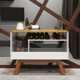 Balcão Buffet Adega Pés em Madeira Arthur Branco Mel Ofertamo