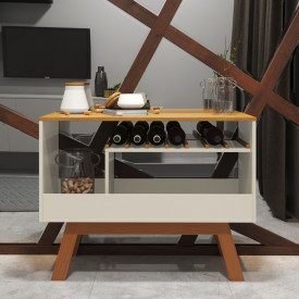 Balcão Buffet Adega Pés em Madeira Arthur Off White Mel Ofertamo