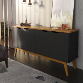 Buffet Prism 4 Portas Preto Acetinado Cumaru Patrimar FORA DE LINHA