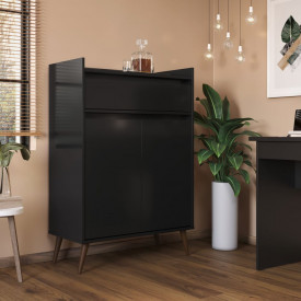 Aparador Buffet Hórus Ej Móveis Preto 22020 Pé de Madeira