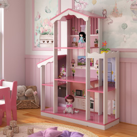 Mega Casa de Boneca Sonho 8 cômodos Branco Rosa Ofertamo