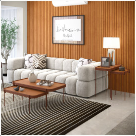 Conjunto Mesas Centro e Lateral Melin Nature Pés Metal Cobre Ofertamo