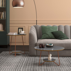 Conjunto Mesa Centro E Apoio Liz Ej Móveis Cinza Freijó Sala