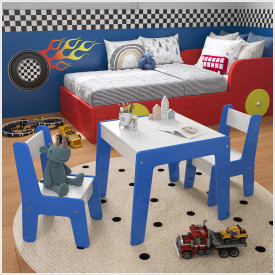 Conjunto Mesa Infantil 2 Cadeiras MDF Diana Branco Azul Ofertamo