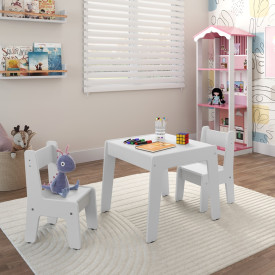 Conjunto Mesa Infantil 2 Cadeiras MDF Diana Branco Brilho Ofertamo