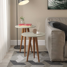 Conj. 2 Mesas de Canto e Lateral Slim Off White Patrimar