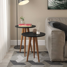 Conj. 2 Mesas de Canto e Lateral Slim Preto Patrimar