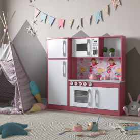 Cozinha Infantil com Refrigerador Diana em MDF Branco/Rosa - Ofertamo