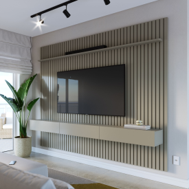 Painel Ripado Flow Com Suporte Invisível 2.8 Gianduia 66485 Ofertamo