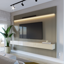 Painel Ripado Flow Com Suporte Invisível 2.8 Gianduia Com LED 66985 Ofertamo